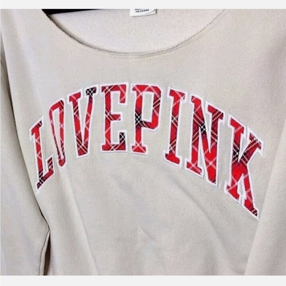 Victoria’s Secret Love Pink Red-Black Plaid Sweatshirt XL Cozy Preppy